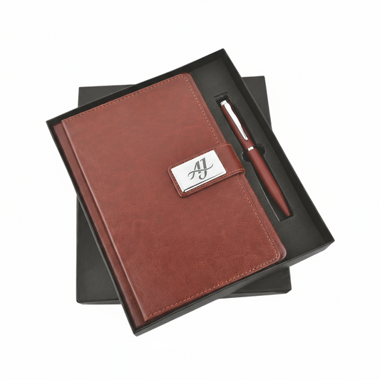 Leather Finish Metal Strap Notebook (2 colors)