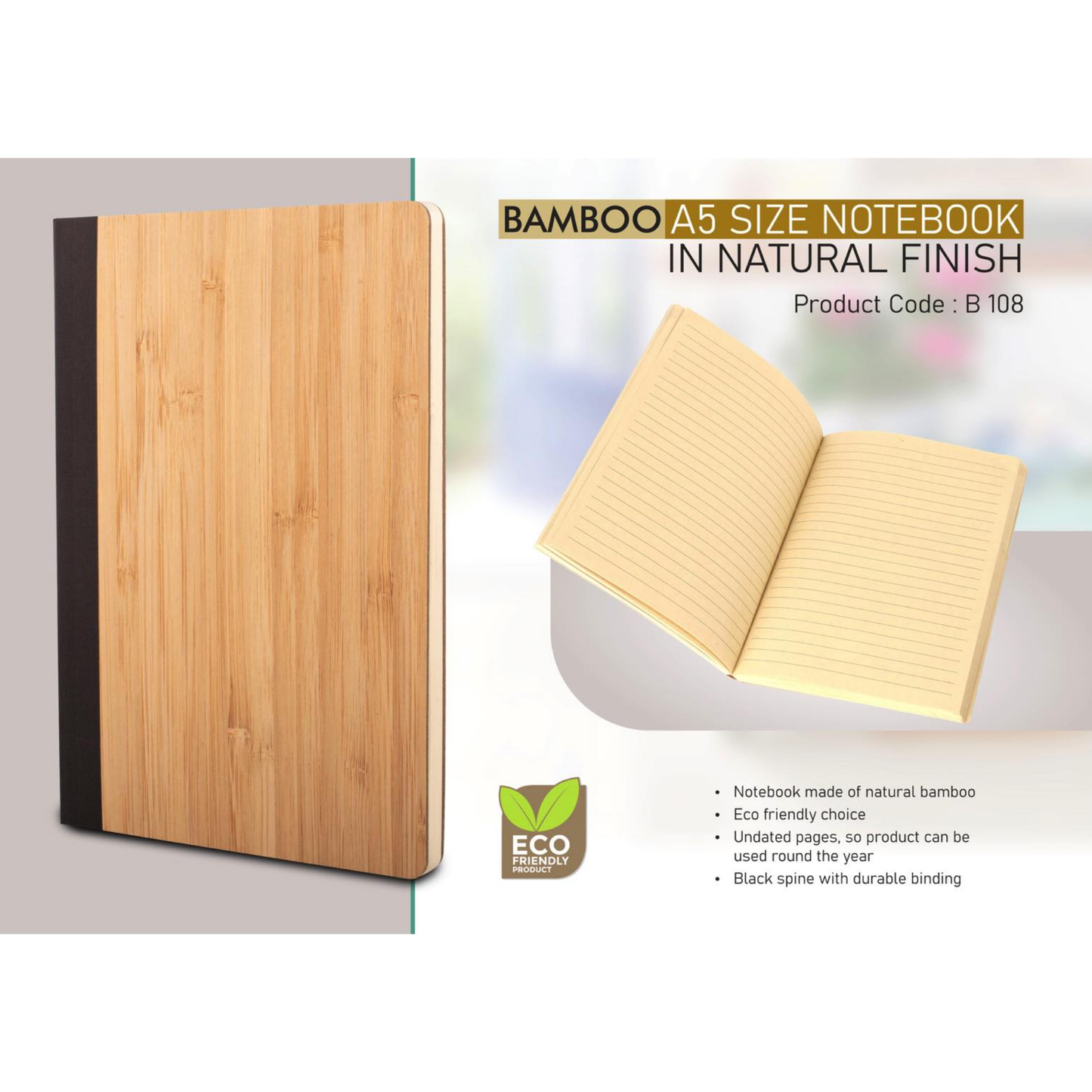Bamboo A5 Eco-Friendly Notebook in Natural Finish