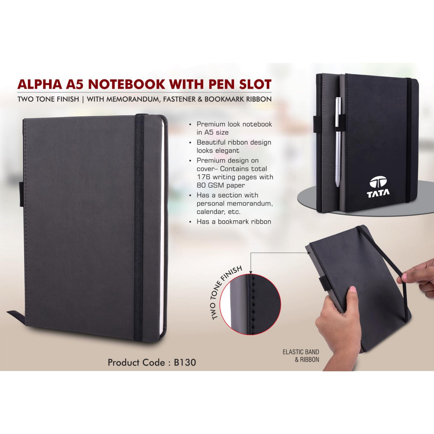 Alpha A5 Notebook with Pen Slot