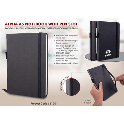 Alpha A5 Notebook with Pen Slot