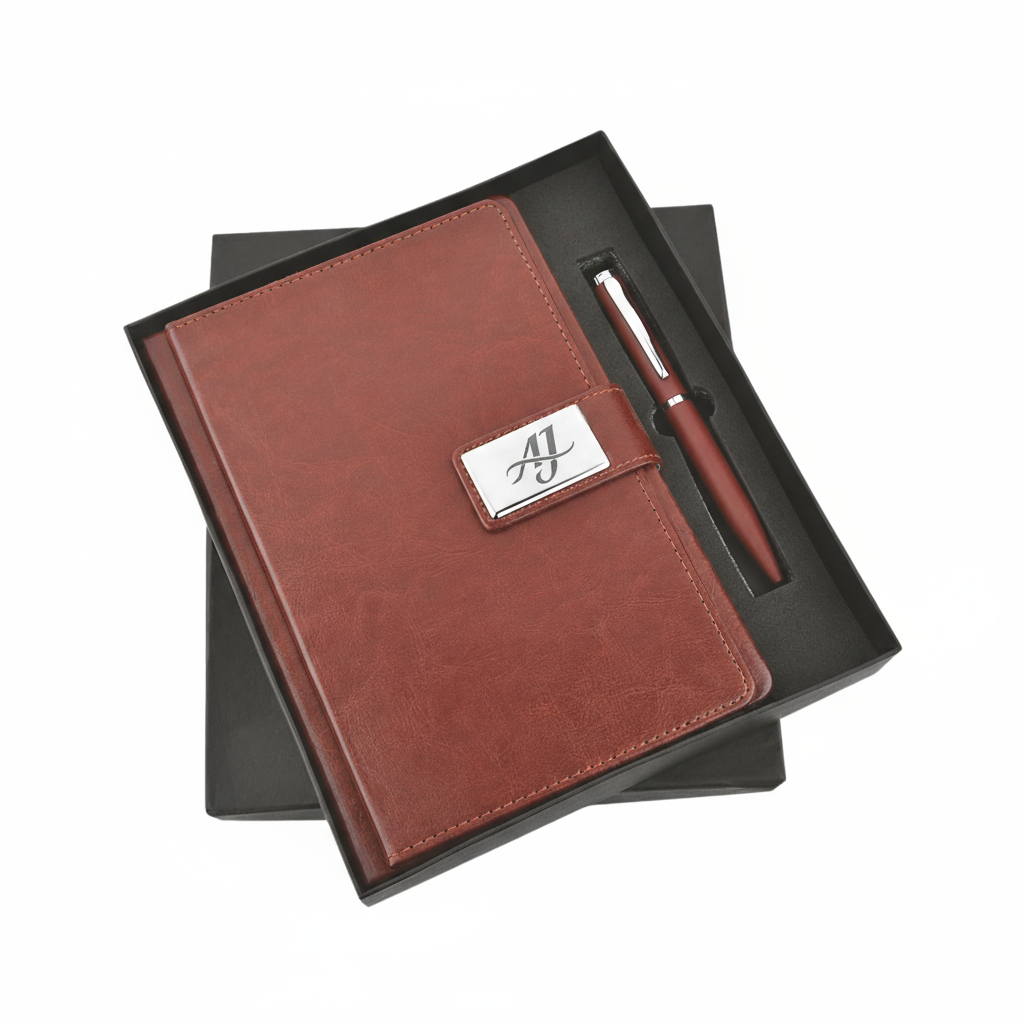 Leather Finish Metal Strap Notebook (2 colors)