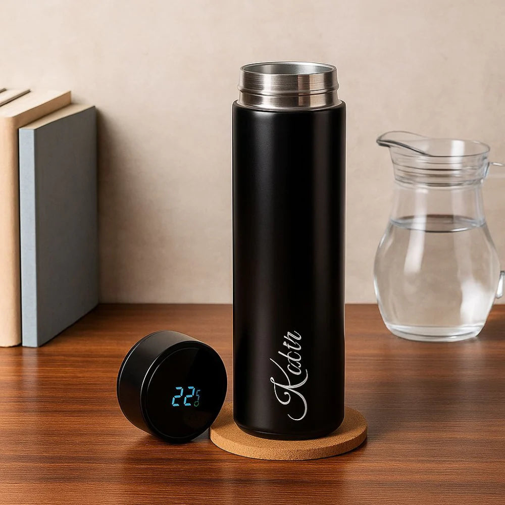 Custom Engraved Black Temperature Bottle – 500ml Stainless Steel
